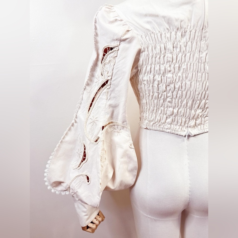Embroidered Ivory Lace Tie-Neck Blouse - Picture 8 of 10
